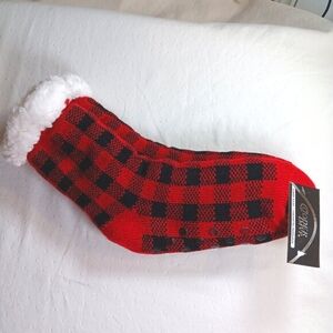 NWT Buffalo Plaid Slipper Socks Knit Sherpa Lined Women's Size 6-10
